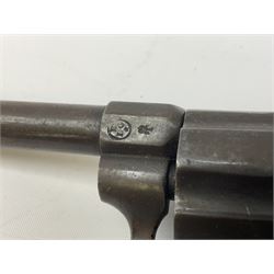 19th century Belgian Flobert 7mm pin-fire revolver with six-shot cylinder, 7cm octagonal to round barrel, folding trigger and walnut stock incorporating ejector rod in butt L18cm overall