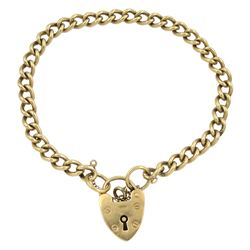 9ct gold cub link bracelet, with heart locket clasp, hallmarked
