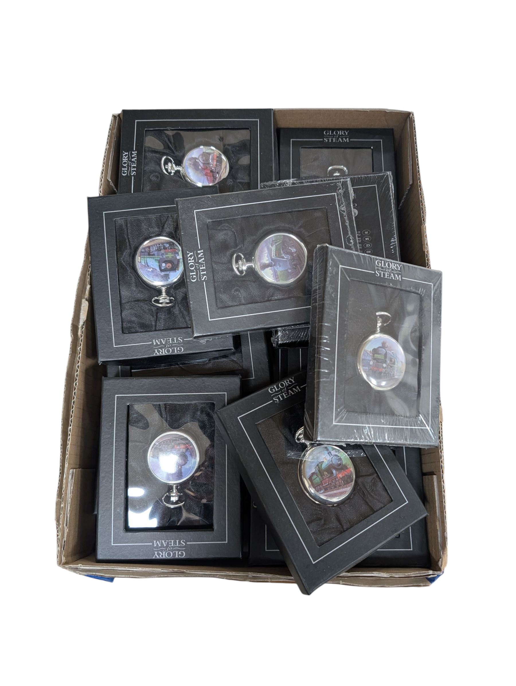 Seventeen Atlas Editions Glory of Steam pocket watches, boxed