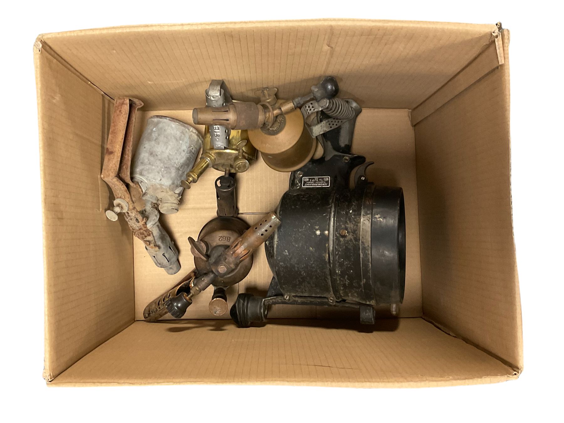 1940s/50s Signal or Morse lamp, Jungnerbolaget, type sig 57-2, along with brass, copper and other metal blow torches 