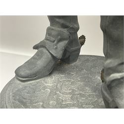 Pair of spelter figures modeled as Cavaliers, together with a spelter figure of Joan of Arc, largest H52cm