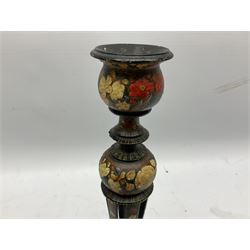 Indian Kashmirir candlestick with painted floral and gilt decoration, H29.5cm