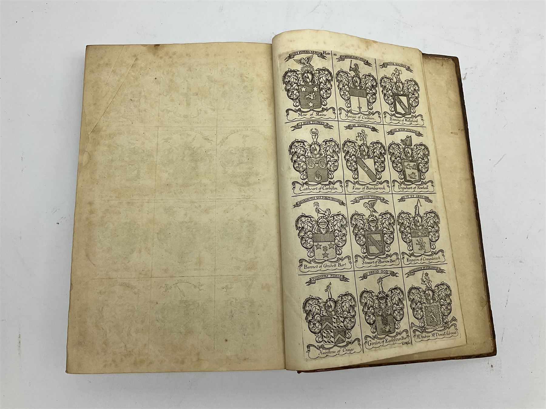 Nisbet Alexander: A System of Heraldry Speculative and Practical with the True Art of Blazon According to the Most approved Heralds in Europe[...], R. Fleming, Edinburgh, 1722, 1742, 2 vols, engraved plates, full calf binding re-backed using original boards 
