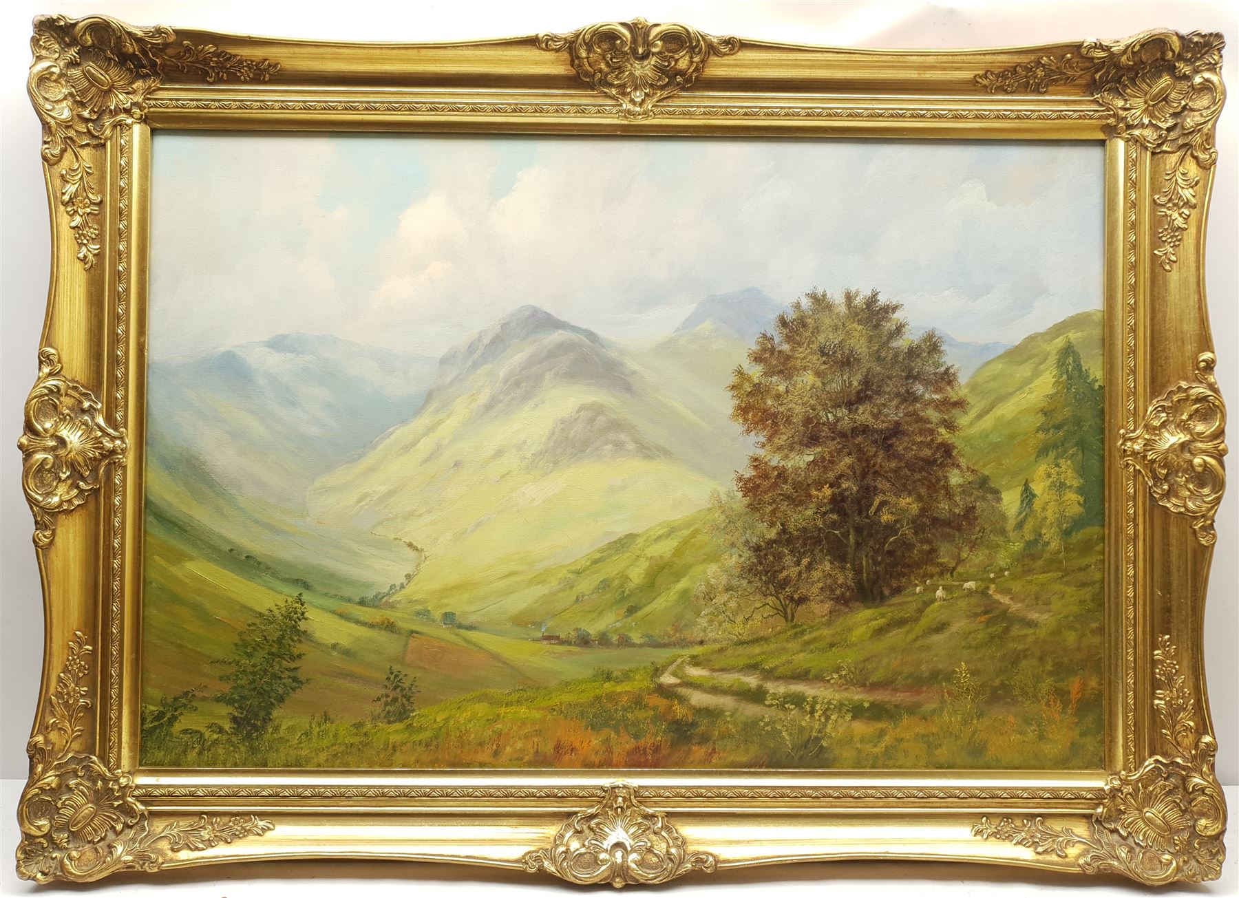 Jack R Mould (British 1925-1998): Mountain Valley, oil on canvas signed 60cm x 90cm