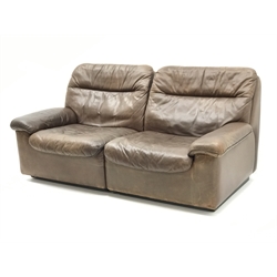  De Sede Ds 66 two seat sofa upholstered in chocolate brown leather, designed by Carl Larsson, W162cm  