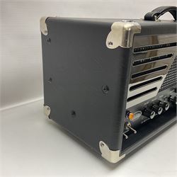 As new Bugera 333XL Infinium Hardcore 120-watt 3-channel tube amplifier head with reverb and Infinium tube life multiplier; date code 1507; number S1500576AAC L69cm; boxed with foot controller, power cable and paperwork