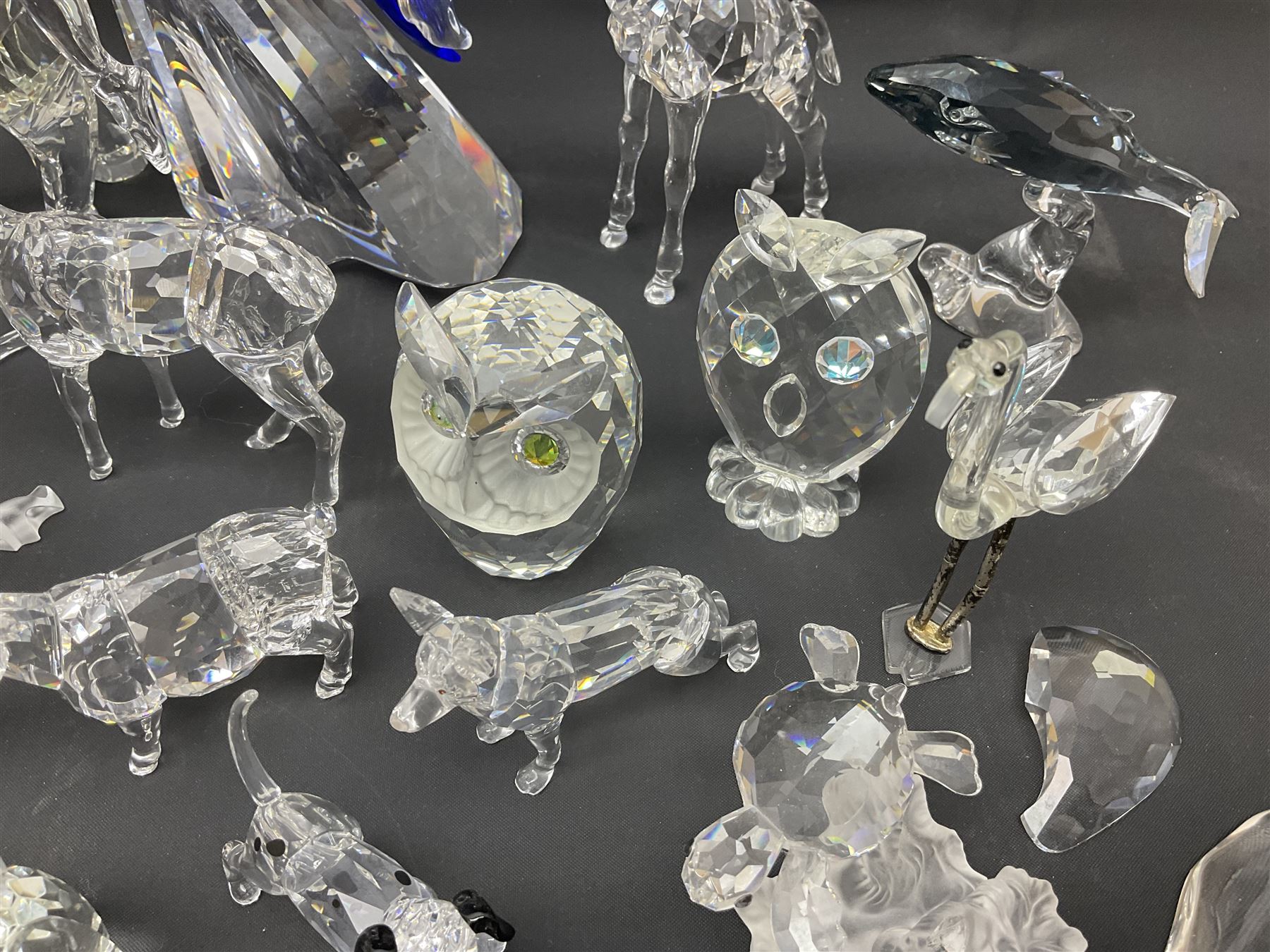 Swarovski Crystal animals, to include sheep, pigs, antelope, cockeral and hen, chicks, Pegasus, owls, giraffe, etc, together with Swarovski Crystal dancer, Isadora