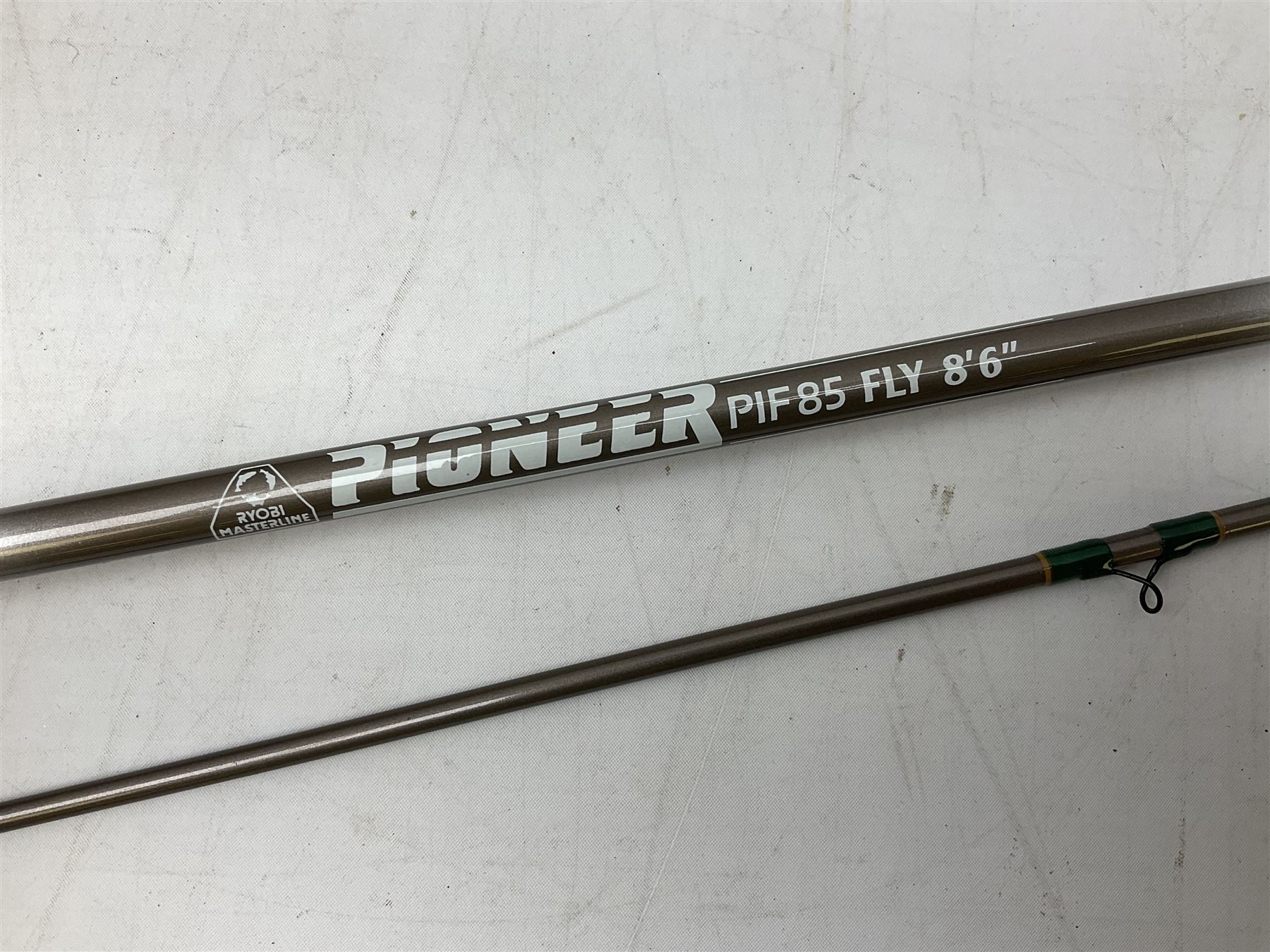 Shakespeare 'Composite Beachcaster 1332-300' 10ft two piece rod with Shakespeare alpha reel, Elastiglas two piece fly rod, Ryobi Masterline carbon fibre 'Pioneer PIF 85 Fly 8' 6