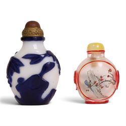 Chinese cameo glass snuff bottle, together with reverse painted snuff bottle, largest H9cm
