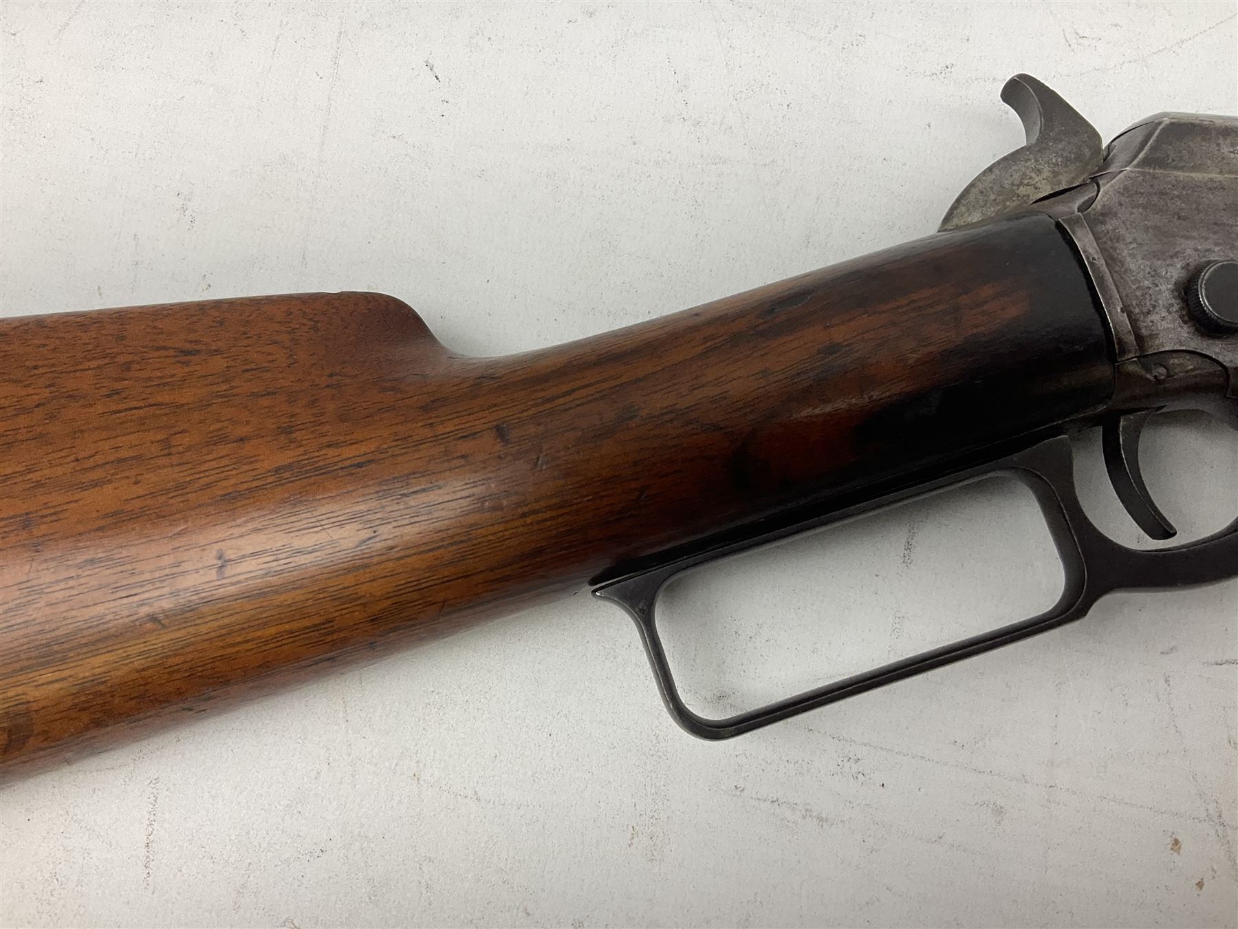 Marlin Firearms Co. USA 'Safety' .32 rim-fire rifle dated 1892, the 61cm barrel with magazine tube under, walnut stock with under lever cocking and crescent butt plate, serial no.153534, L103.5cm