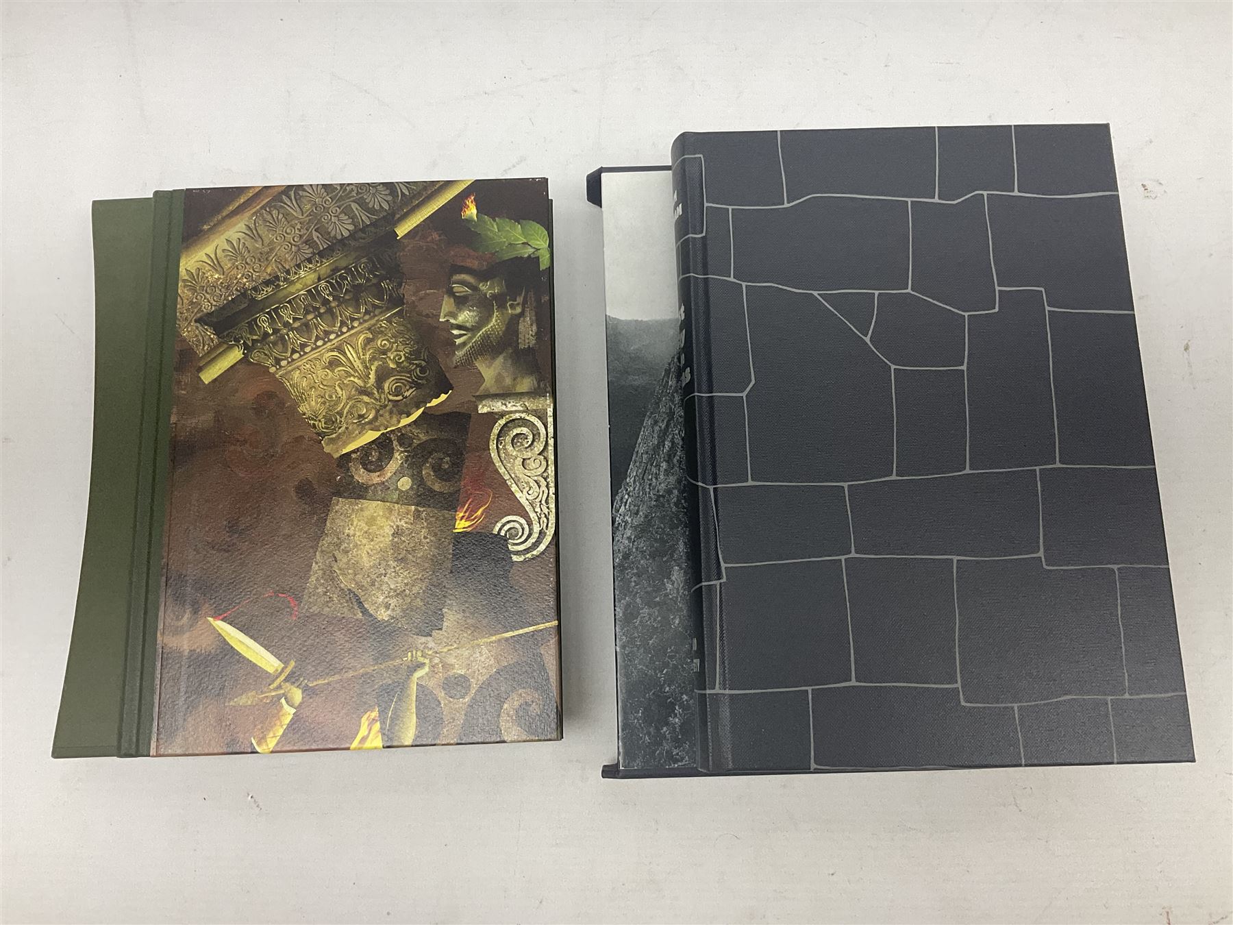 Folio Society; twelve volumes, to include three book box set Empires of Early Latin America, three book box set British Myths and Legends, two book box set The Greek Myths etc