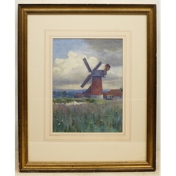  Attrib. Arthur Claude Cooke (British 1867-1951): 'Landscape with Windmill', watercolour unsigned, label verso 27cm x 20cm  