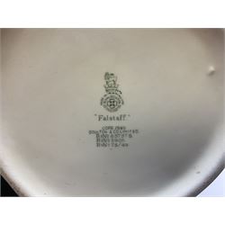 Royal Doulton toby jug of Winston Churchill H23cm and large character jug of Falstaff; together with four collector's plates by Royal Crown Derby, Royal Worcester and Limoges (6)