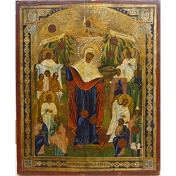  'Mother of God', early 20th century Russian icon painted on wood panel 31cm x 26cm  