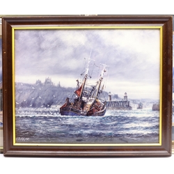 After John Freeman (British 1942-): 'Day's End Manor Farm' and 'The Shout', pair moonlit colour prints, and a further print of Whitby after Jack Rigg, max 30cm x 45cm (3)