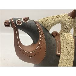 Leonard Stockley; two studio pottery figures modelled as a king and queen upon horses, both signed beneath,  H25cm