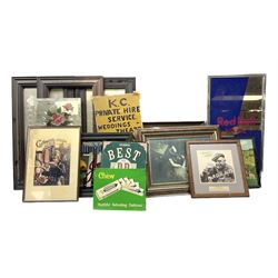 Collection of framed advertising signs, including Captain morgan jamaican rum, M&R Quality ales, framed mirrors, etc    