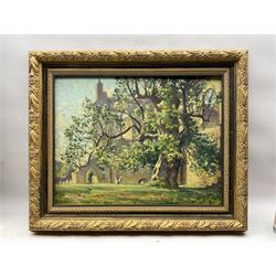 John Smith Atherton (British 1877-1943): The Church Park in Summer, oil on board signed, with another landscape verso 34cm x 43cm 