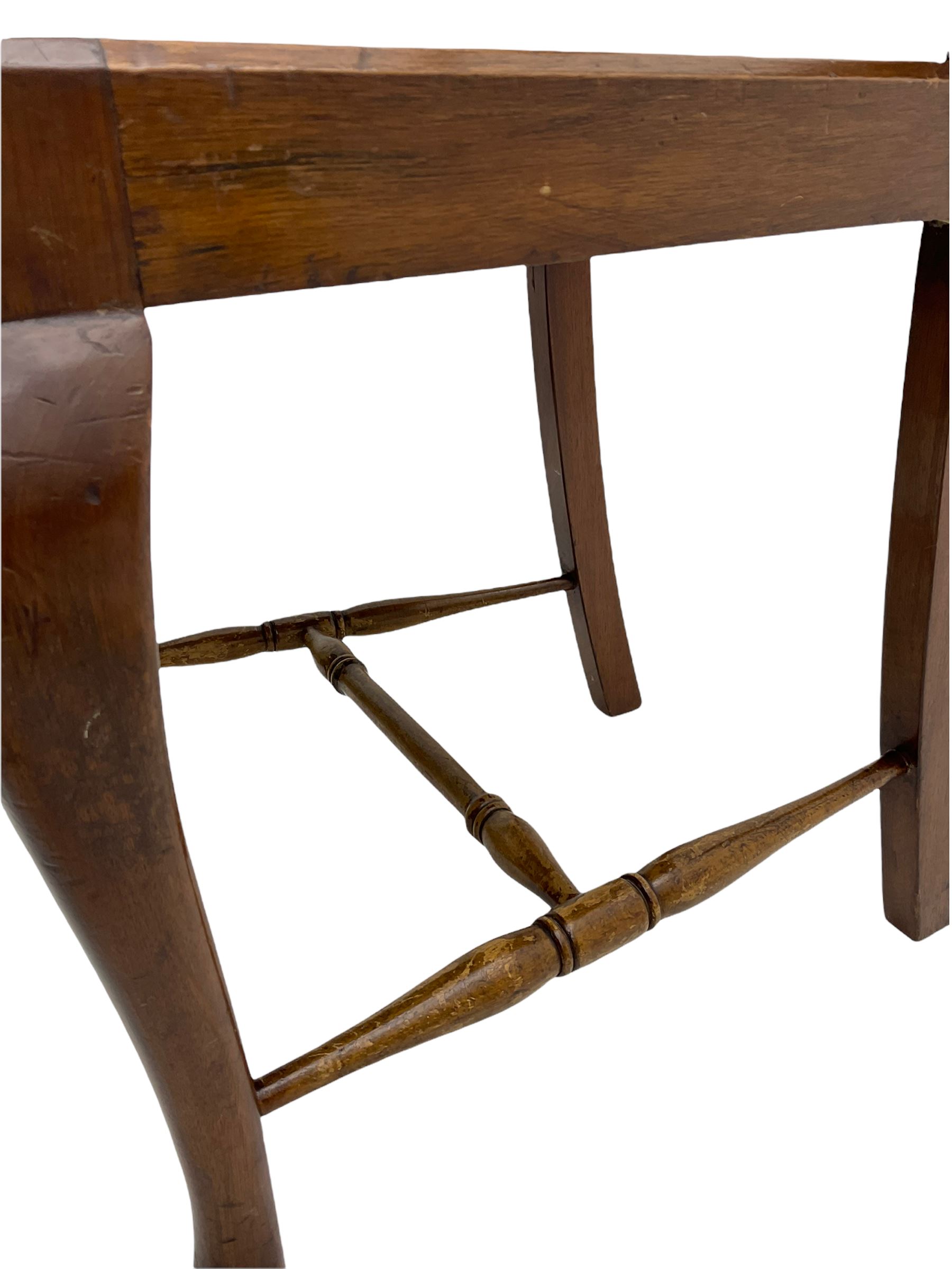 Mixed set of twelve early 20th century mahogany Queen Anne style dining chairs, all with shaped vase backs and cabriole front supports, matching drop-in seats upholstered in tartan patterned fabric