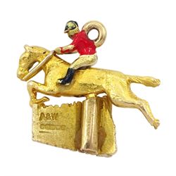 9ct gold horse and rider jumping pendant/charm by Alabaster & Wilson, hallmarked