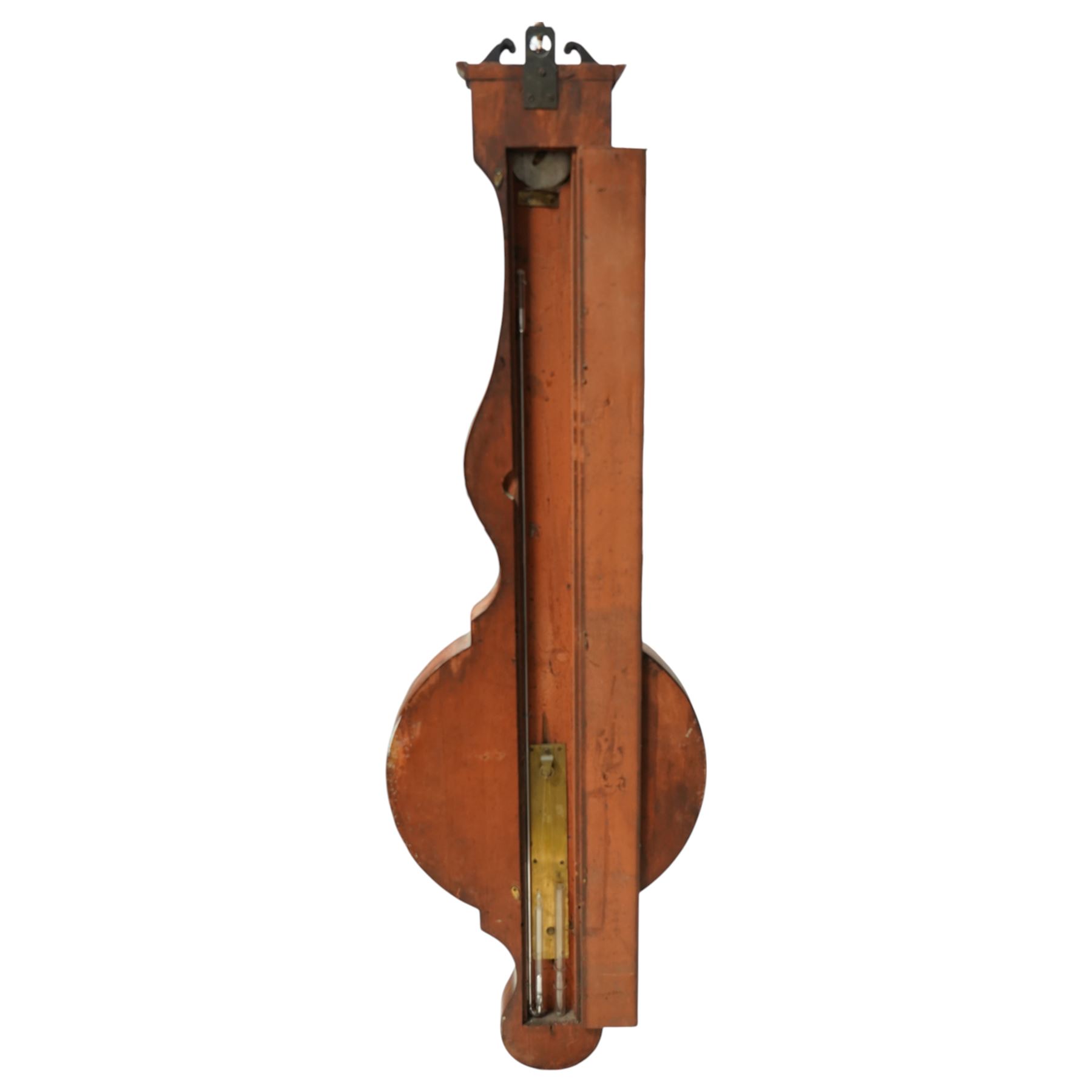 Zanetti of Manchester- late 19th century wheel barometer in a mahogany case with a break arch pediment, brass finial and rounded base, with a hydrometer, spirit bubble and boxed spirit thermometer, 12