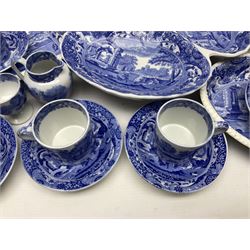 Copeland Spode Italian pattern tea and dinner wares, including hor d'oeuvres dish, tureen and cover, coffee pot, six coffee cans and saucers, etc, all with blue printed marks beneath (40)