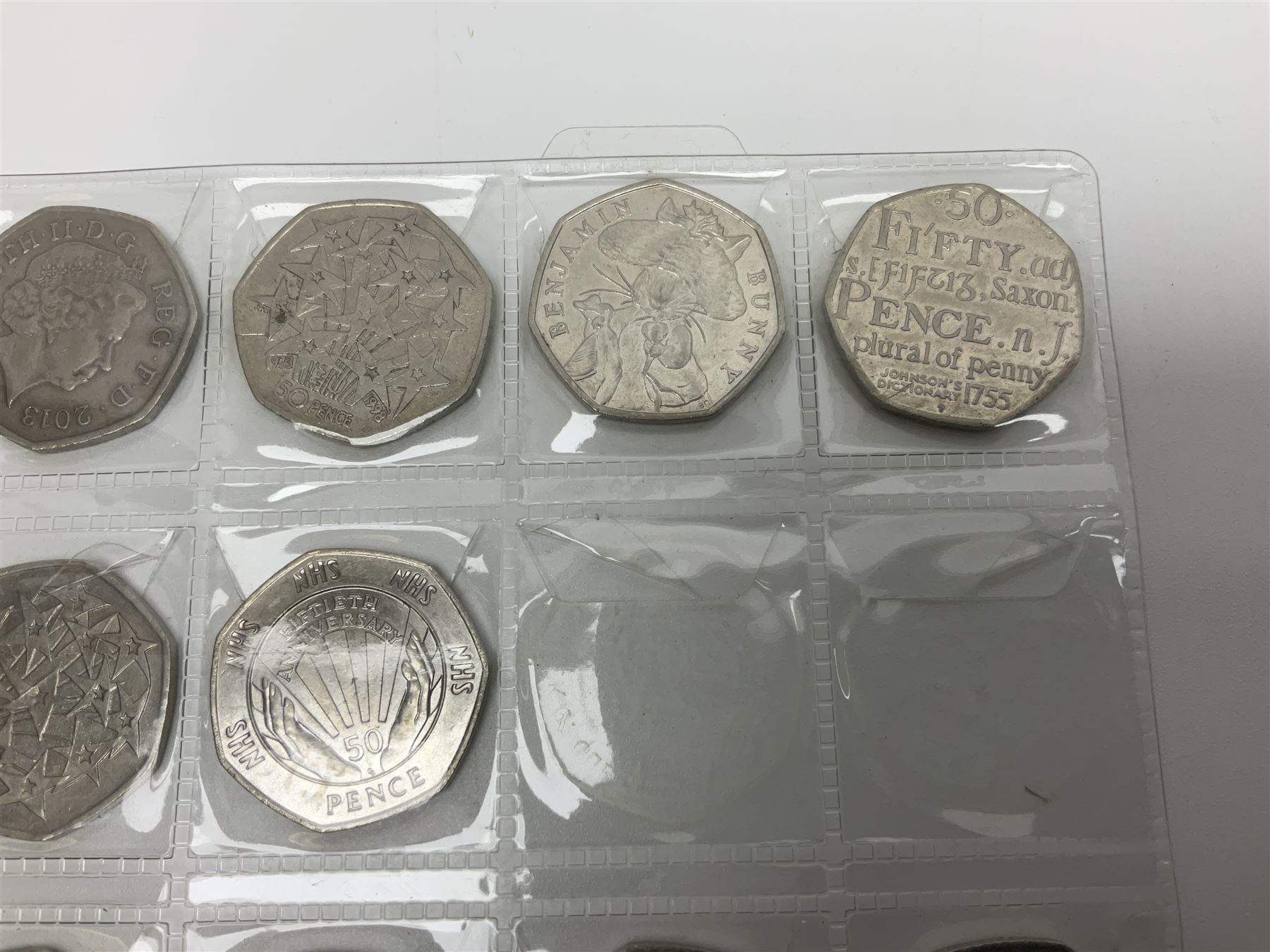 Queen Elizabeth II decimal fifty pence coins, including commemoratives, face value 11 GBP