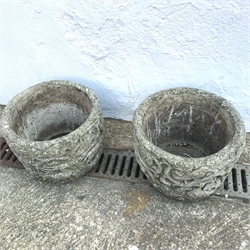 Pair circular composite stone planters, D30cm, H23cm