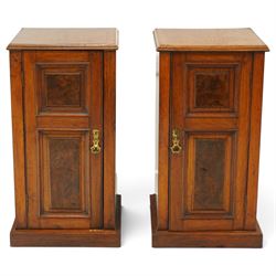 Pair of late 19th century figured walnut bedside cabinets, rectangular top with moulded ed...