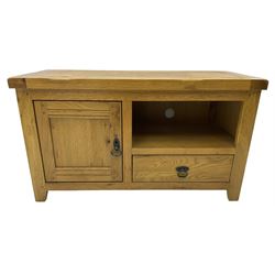 Light oak television stand with cupboard and drawer