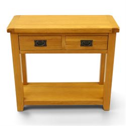Oak Furnitureland - Contemporary solid oak console table, fitted with two drawers and full...