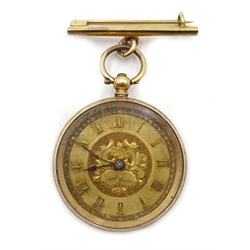  Continental gold fob watch, stamped 14K with 9ct gold (tested) bar brooch  