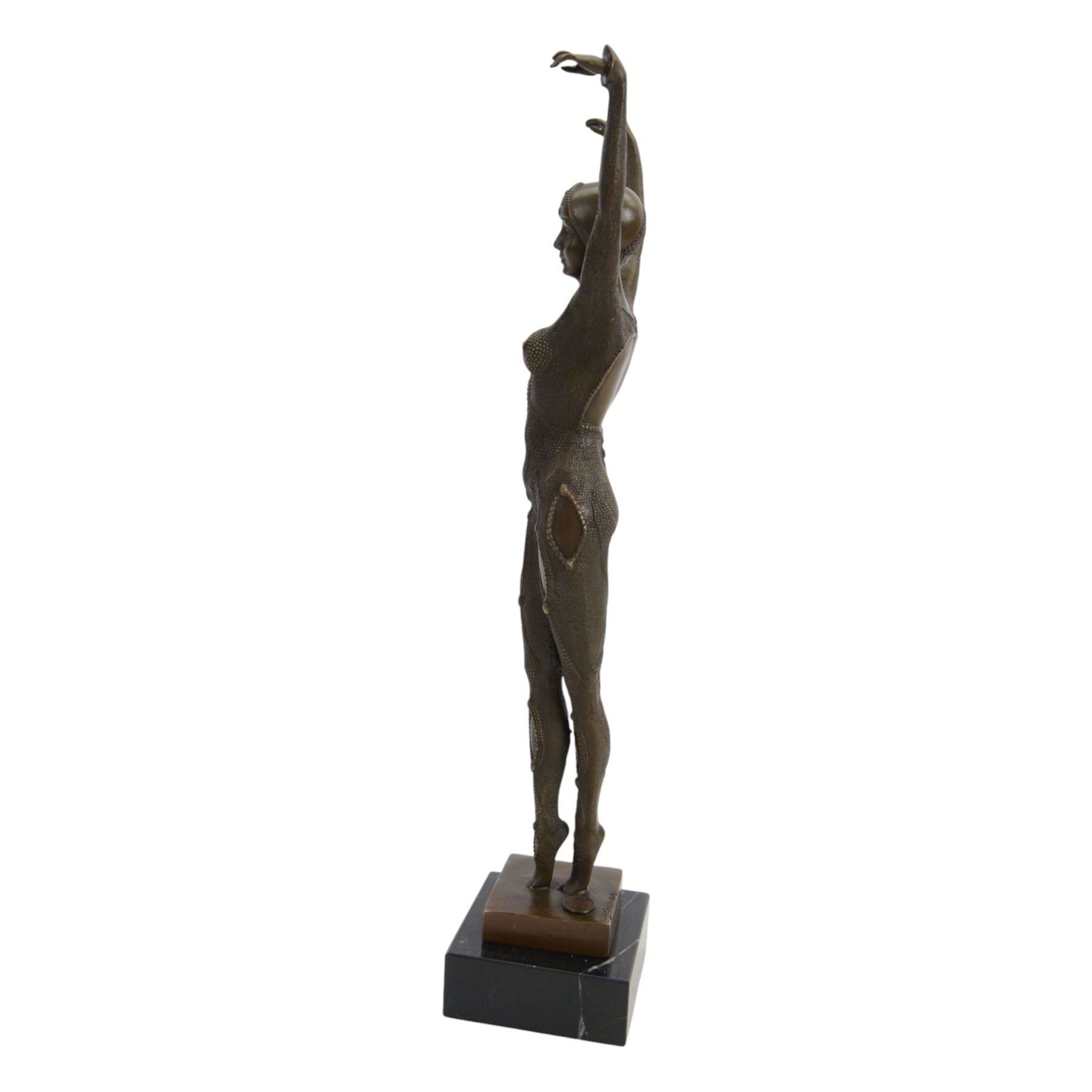 Art Deco style bronze, Starfish dancer, upon a black marble plinth, after Dimetri H Chiparus, signed and with foundry mark, H42cm
