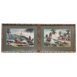 Indonesian School (20th century): River Landscape with Boats, set four watercolours indistinctly signed 25cm x 18cm (4)