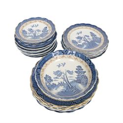 Booths Real Old Willow tea and dinner service, including six dinner plates, eight side plates, four egg cups, milk jug etc 