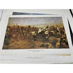Large poster entitled 'Crests and Badges of the British Army in Daily Use 56 x 86cm; together with twenty-five colour prints of military interest including Crimean War, Boer War, WW2 etc; various sizes; all unframed