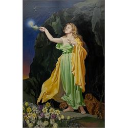 Thomas Francis Barrett AMC FRSA (British 20th century): 'Faith', oil on canvas signed and dated 1966, titled verso with artist's addresses 106cm x 71cm in Pre-Raphaelite style hand-tooled gilt gesso frame
Provenance: Royal Academy Exhibition 1968, label verso 