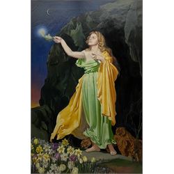 Thomas Francis Barrett AMC FRSA (British 20th century): 'Faith', oil on canvas signed and dated 1966, titled verso with artist's addresses 106cm x 71cm in Pre-Raphaelite style hand-tooled gilt gesso frame
Provenance: Royal Academy Exhibition 1968, label verso 