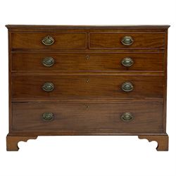 George III mahogany chest, fitted with two short and three long cock-beaded drawers, raised on bracket feet