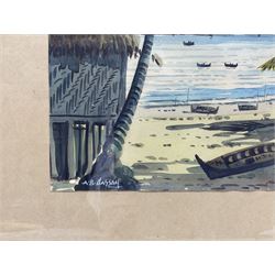 A B Hassan (Malaysian 20th Century): Beach Huts, watercolour signed 27cm x 37cm 