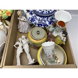 Royal Worcester miniature loving cup, Royal Doulton Wendy figure HN 2109, Lladro dish, two Giuseppe Armani figures, Staffordshire style figural vase, Crown Devon Fieldings blush ivory ewers and twin handled vases, Villeroy & Boch, Royal Doulton, Carlton Ware, Masons ironstone, other ceramics, teawares etc in four boxes