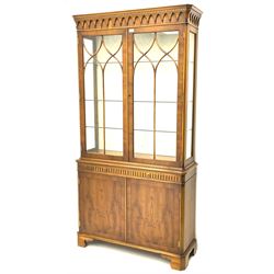Bevan Funnell Reprodux yew wood display cabinet with illuminated interior