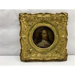 After Anthony Van Dyck (Dutch 1599-1641): Charles l - head and shoulders portrait, 17th/18th century circular oil on canvas laid on 19th century mahogany panel unsigned 15cm 
