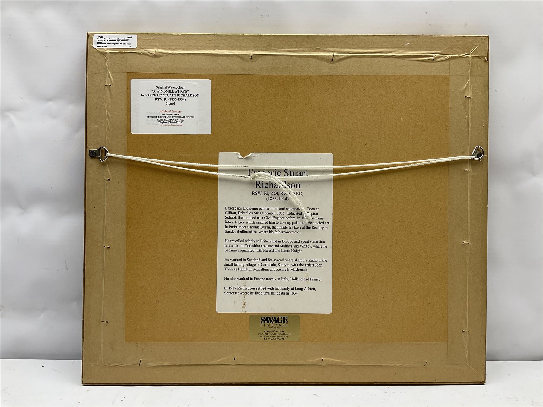 Frederic Stuart Richardson (Staithes Group 1855-1934): 'A Windmill at Rye', watercolour signed 20cm x 27cm 
Provenance: with Savage Fine Art Northampton, label verso