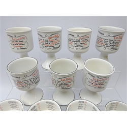  Set of twelve T.G. Green Limited Gresley '100 Calorie Measures' pottery goblets and seven other measures printed with recipes including Tigers Milk, Blues Chaser, Cloud Nine and others (19)  