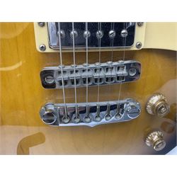 Aria Les Paul style electric guitar, no.037704CH L102cm; with amplifier, soft carrying case and stand; together with various guitar songbooks etc