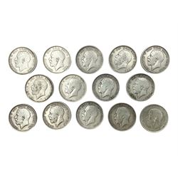 Fourteen King George V silver half crown coins, four dated 1911, eight 1912 and two 1913 
