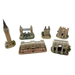 Six Lilliput Lane models from the 'Britain's Heritage' collection, comprising Hampton Court Palace, Tower Bridge, Tower of London, Buckingham Palace, Marble Arch and Big Ben, all boxed