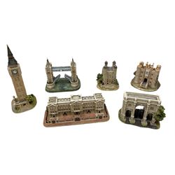 Six Lilliput Lane models from the 'Britain's Heritage' collection, comprising Hampton Court Palace, Tower Bridge, Tower of London, Buckingham Palace, Marble Arch and Big Ben, all boxed