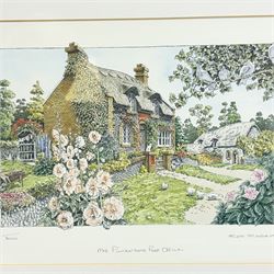 Eighteen Lilliput lanes, including Lundy Lighthouse, Bluebell Wood, St Marys, Winsor Cottage etc, all with original boxes and four limited edition Lilliput Lane prints 